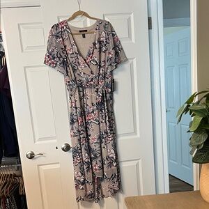 R&M Richards Pink and Blue Floral Maxi Dress